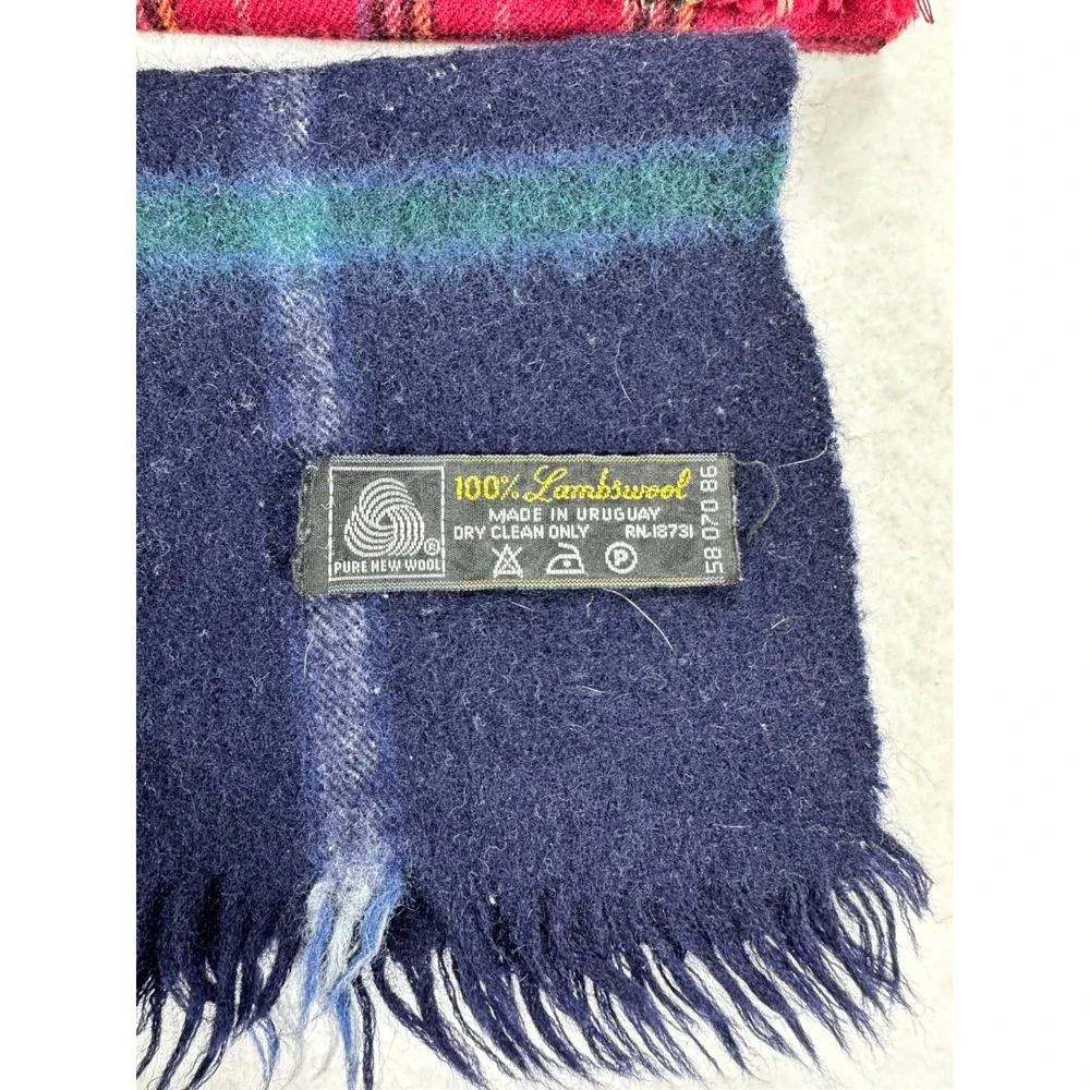 Vintage Wool Scarf Bundle Superba Australian Wool Red Plaid & Navy Lambswool